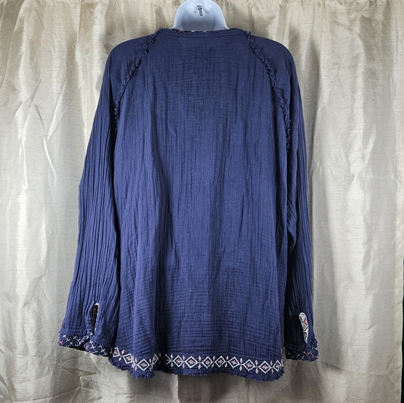 Johnny Was blue embroidered floral tunic blouse top Womens Medium - Picture 4 of 9